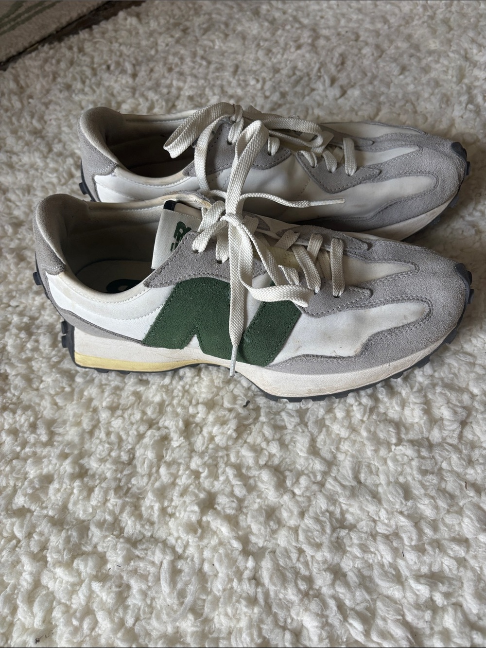 New Balance Women's White & Gray Sneakers with Green 'N' Accent